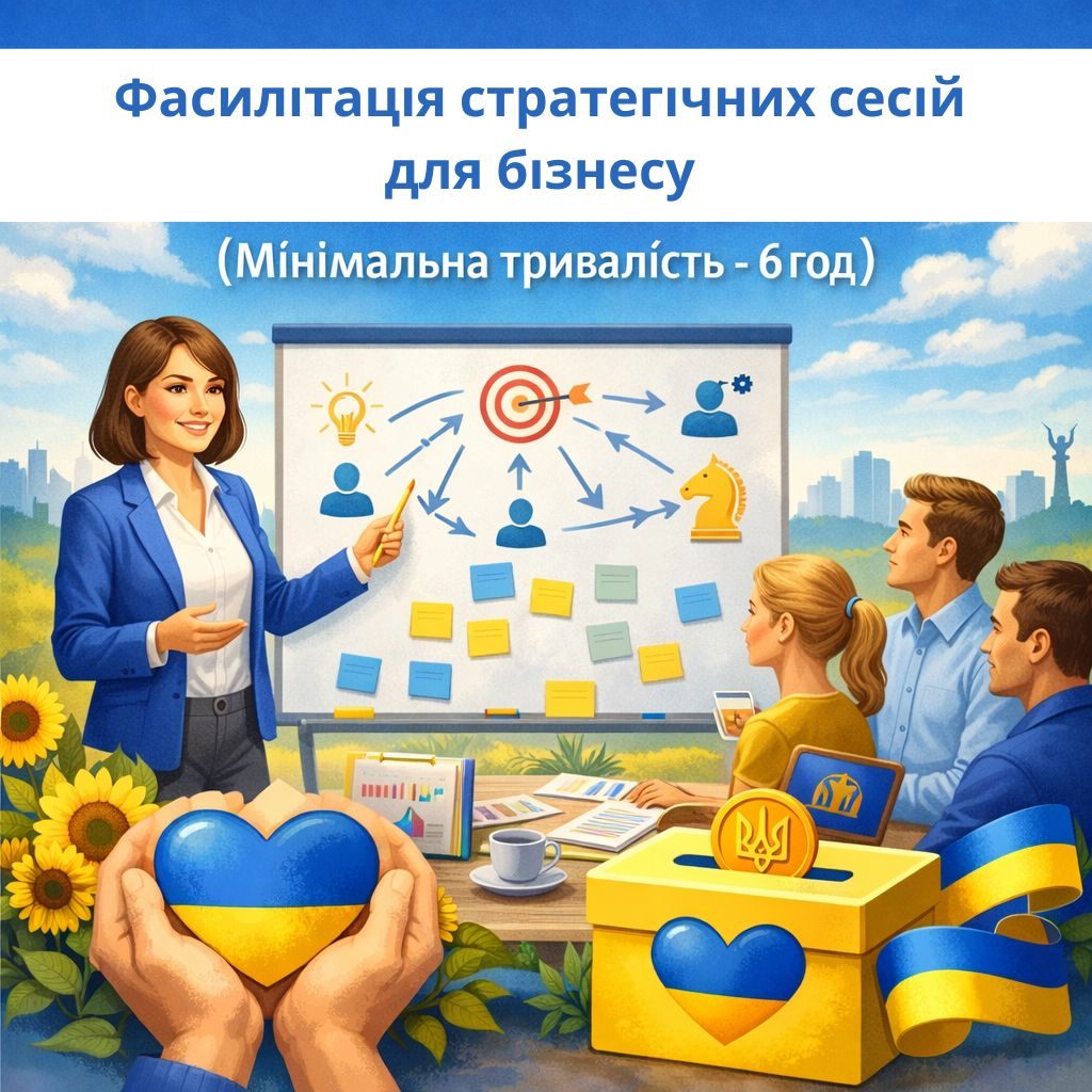 Фасилітація стратегічних сесій для бізнесу (Сесія з практичним результатом, тривалість в залежності від запиту, мінімальна тривалість – 6 год)